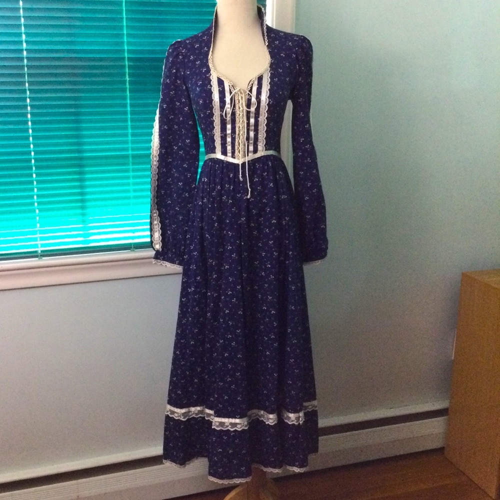 70's Vintage Gunne Sax Floral Prairie Corset Dress Sz 5